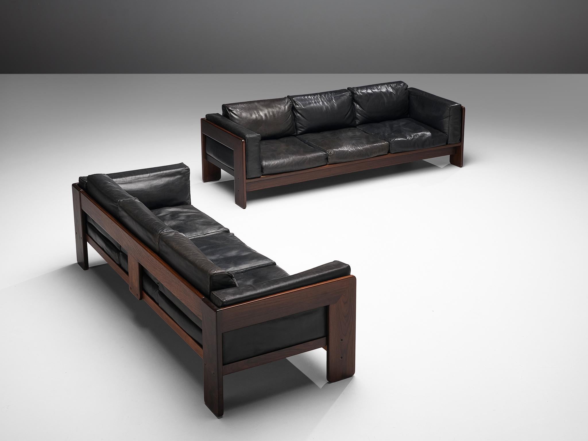 Tobia Scarpa for Knoll Pair of 'Bastiano' Sofas in Black Leather 1