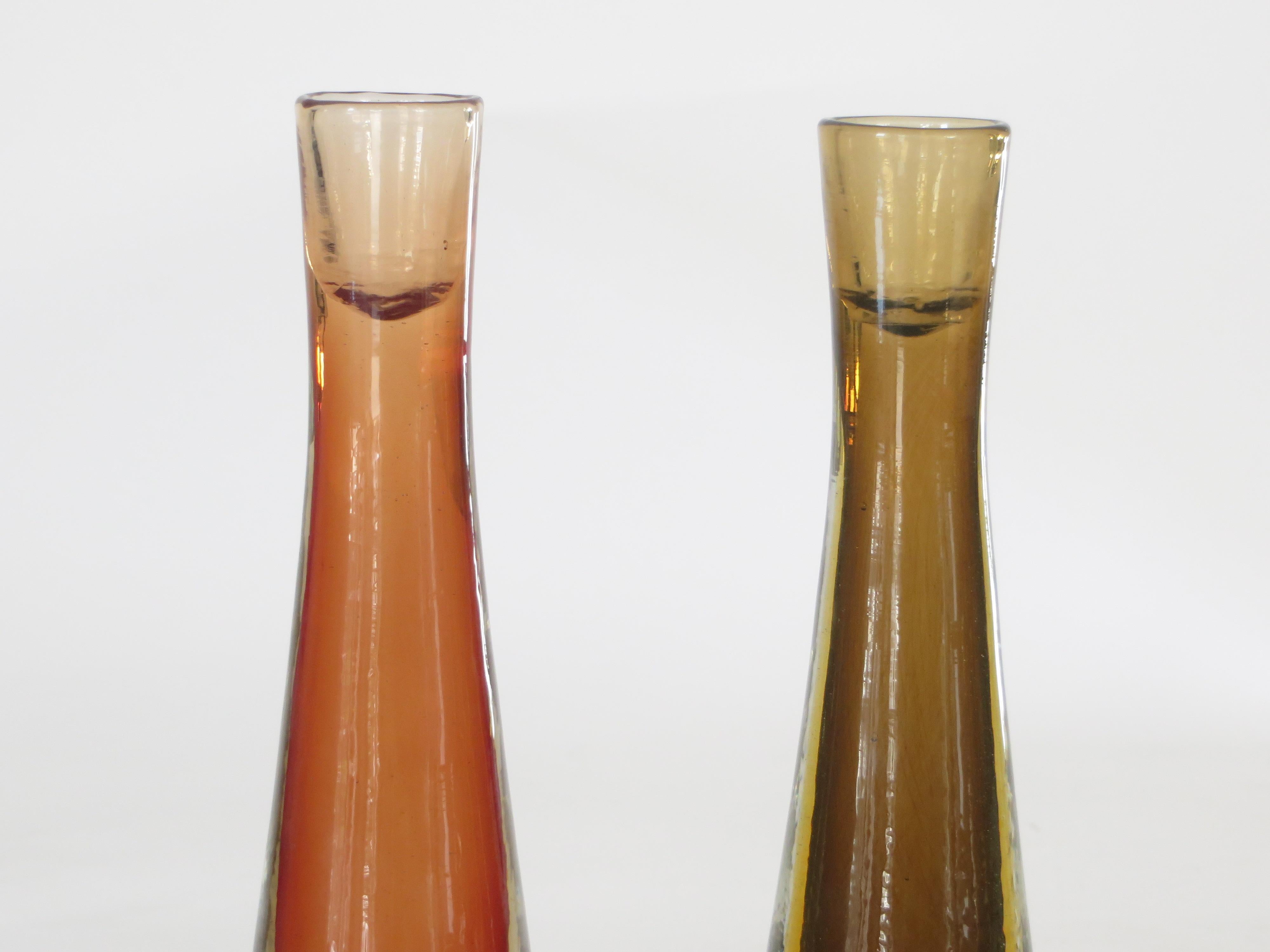 Mid-Century Modern Tobia Scarpa for Venini Inciso Italian Sommerso Glass Candlesticks