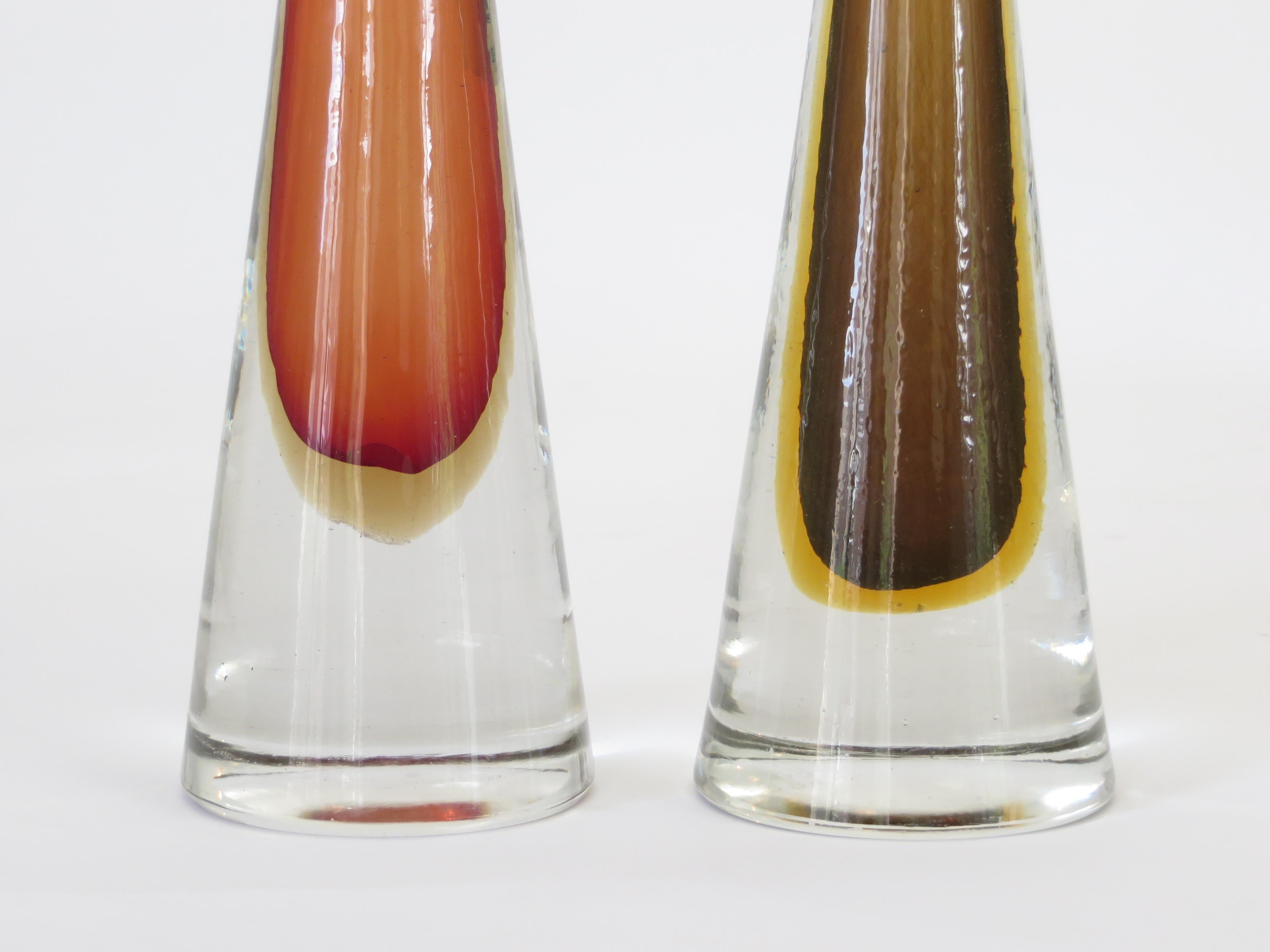 Tobia Scarpa for Venini Inciso Italian Sommerso Glass Candlesticks In Good Condition In Chicago, IL