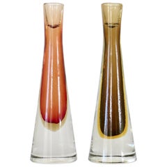 Retro Tobia Scarpa for Venini Inciso Italian Sommerso Glass Candlesticks