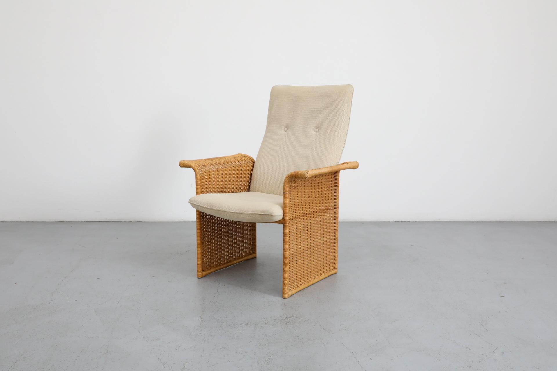 Chaise longue en rotin inspirée de Tobia Scarpa avec revêtement crème en vente 1
