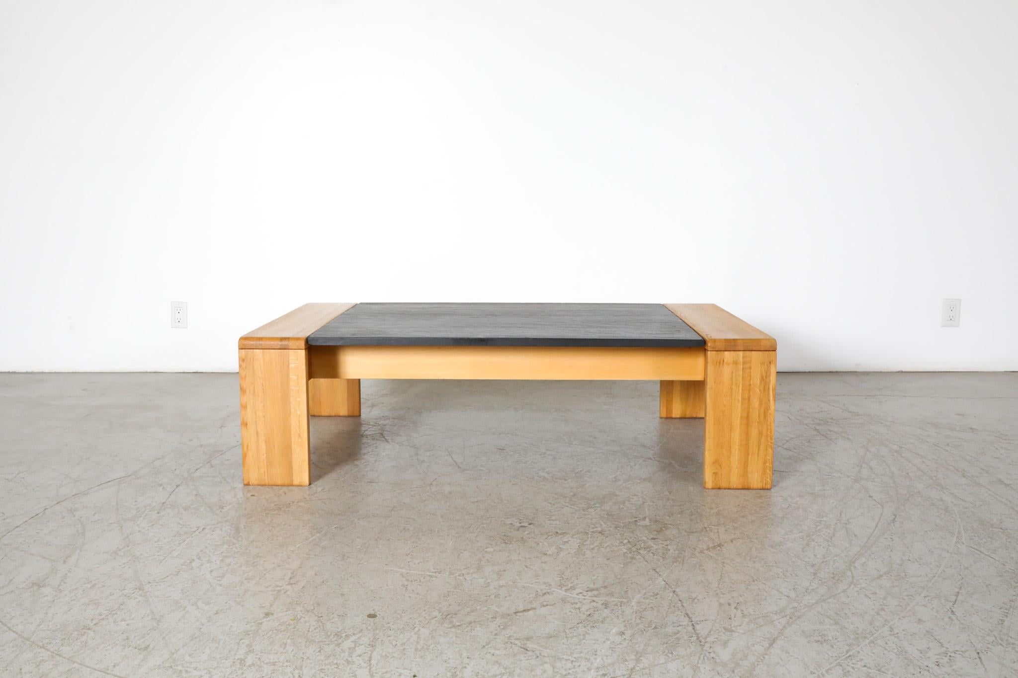 Mid-Century Modern Tobia Scarpa Inspired Teak and Stone Coffee and side Table by Leolux For Sale