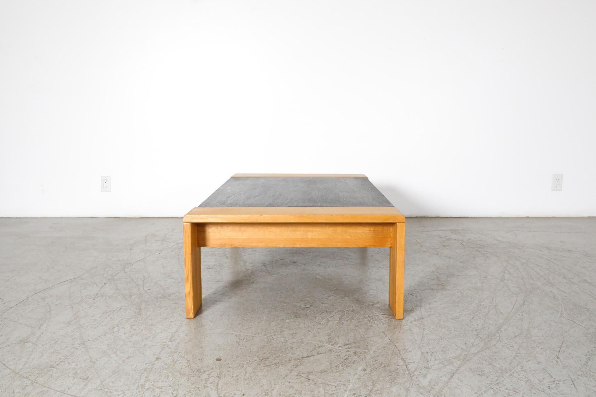 Tobia Scarpa Inspired Teak and Stone Coffee and side Table by Leolux In Good Condition For Sale In Los Angeles, CA