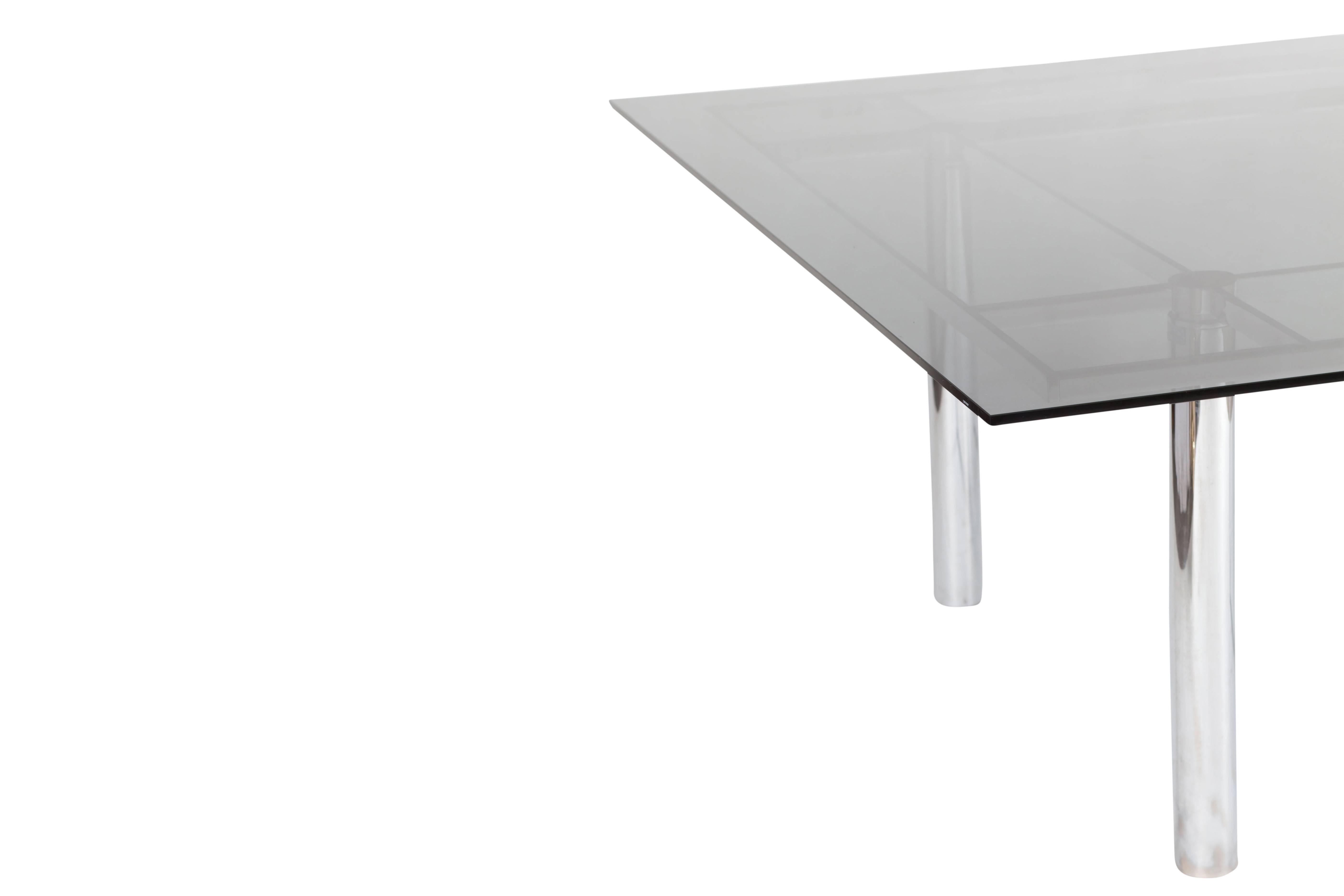 Smoked Glass Scarpa Large Square Chrome Dining Table for Knoll Model André