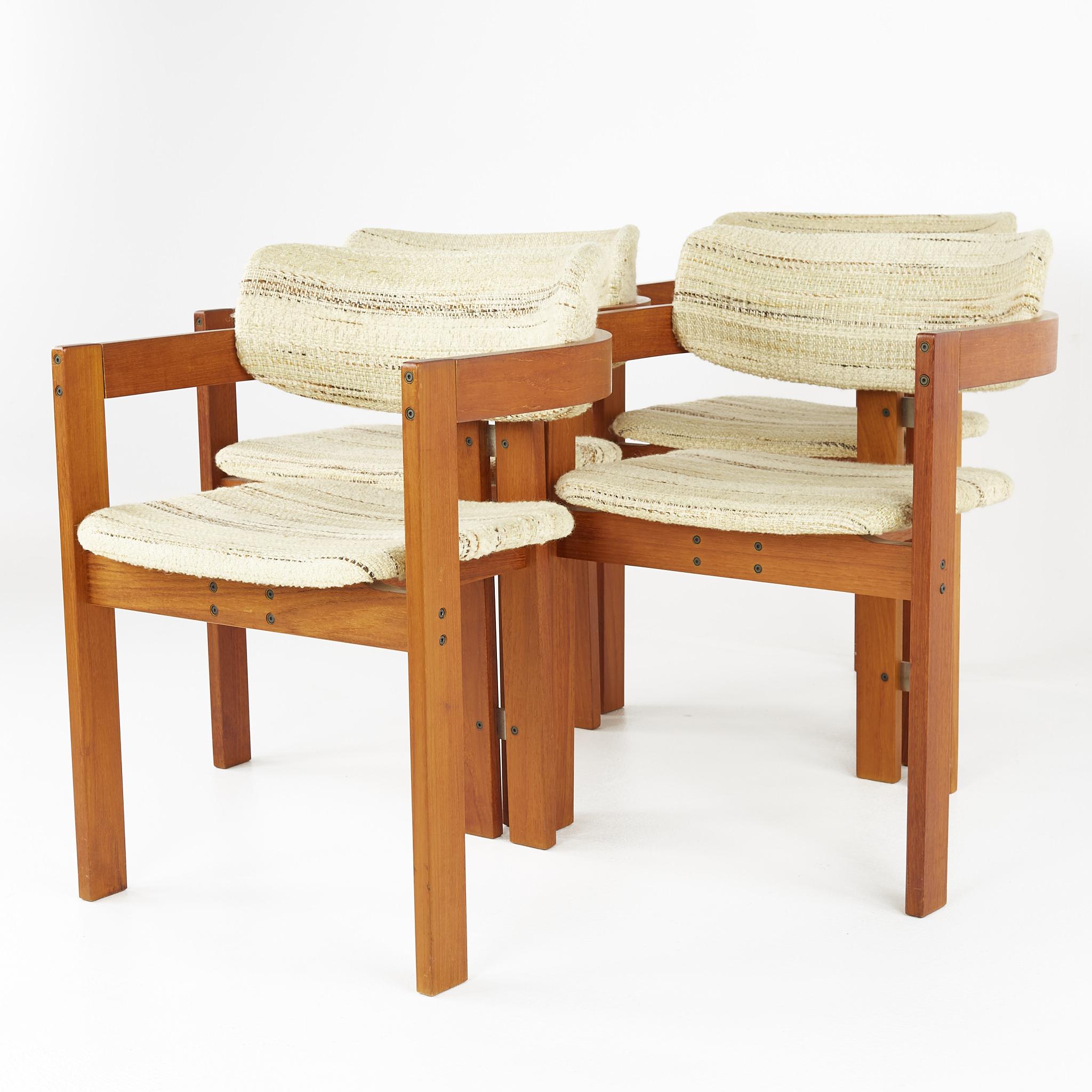 Mid-Century Modern Afra and Tobia Scarpa Style Mid Century Teak Dining Chairs, Set of 4