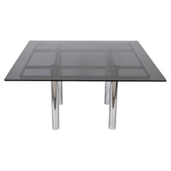 Tobia Scarpa Midcentury "Andre" Glass and Steel Dining Table for Gavina, Italy