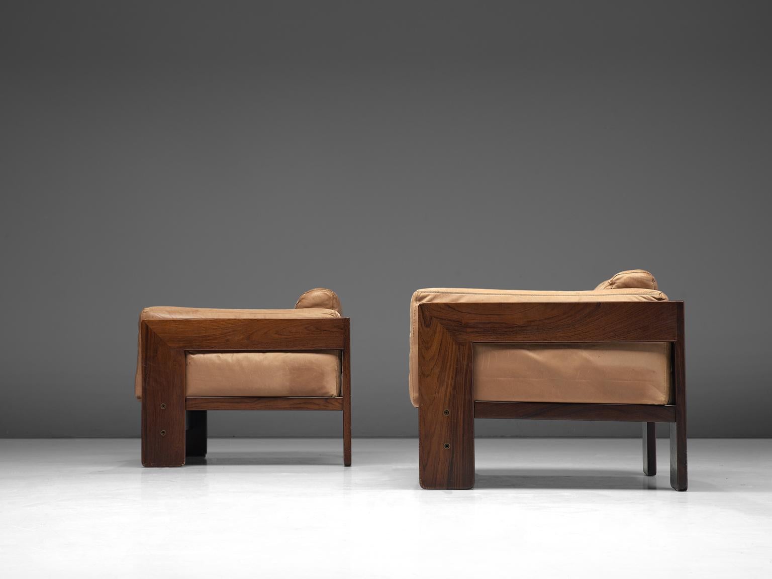 Mid-Century Modern Tobia Scarpa Pair of 'Bastiana' Lounge Chairs in Rosewood and Leather