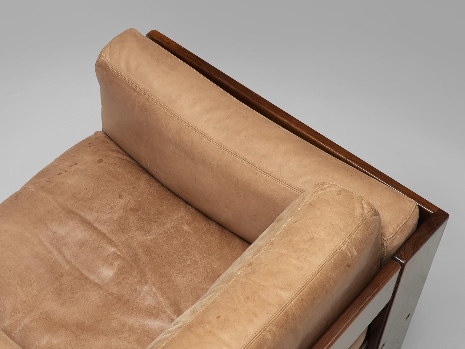 Tobia Scarpa Pair of 'Bastiana' Lounge Chairs in Rosewood and Leather 2