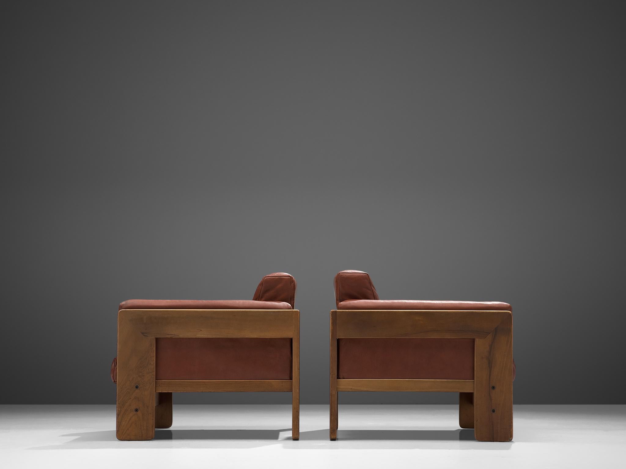 Tobia Scarpa Pair of 'Bastiano' Club Chairs in Walnut and Leather In Good Condition In Waalwijk, NL