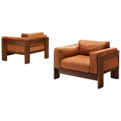 Tobia Scarpa Pair of 'Bastiano' Club Chairs in Walnut and Leather