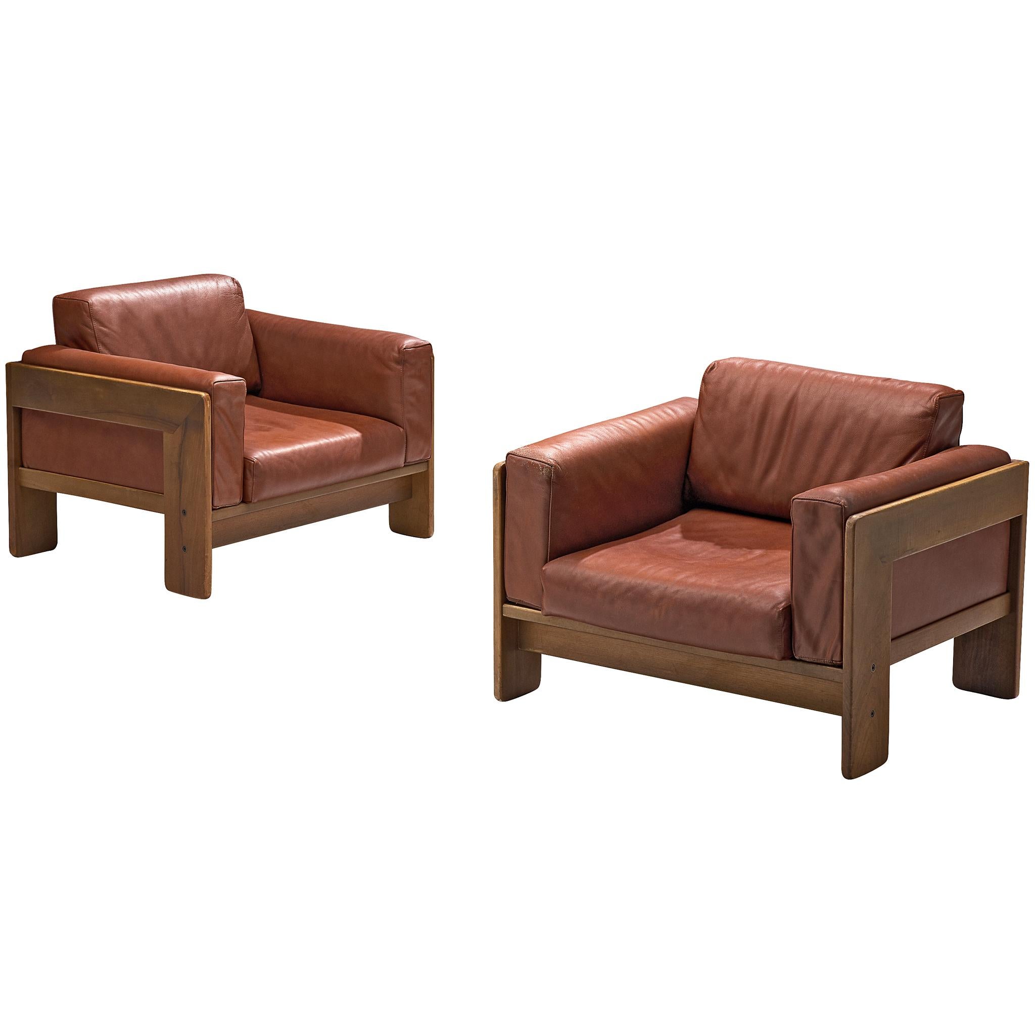Tobia Scarpa Pair of 'Bastiano' Club Chairs in Walnut and Leather