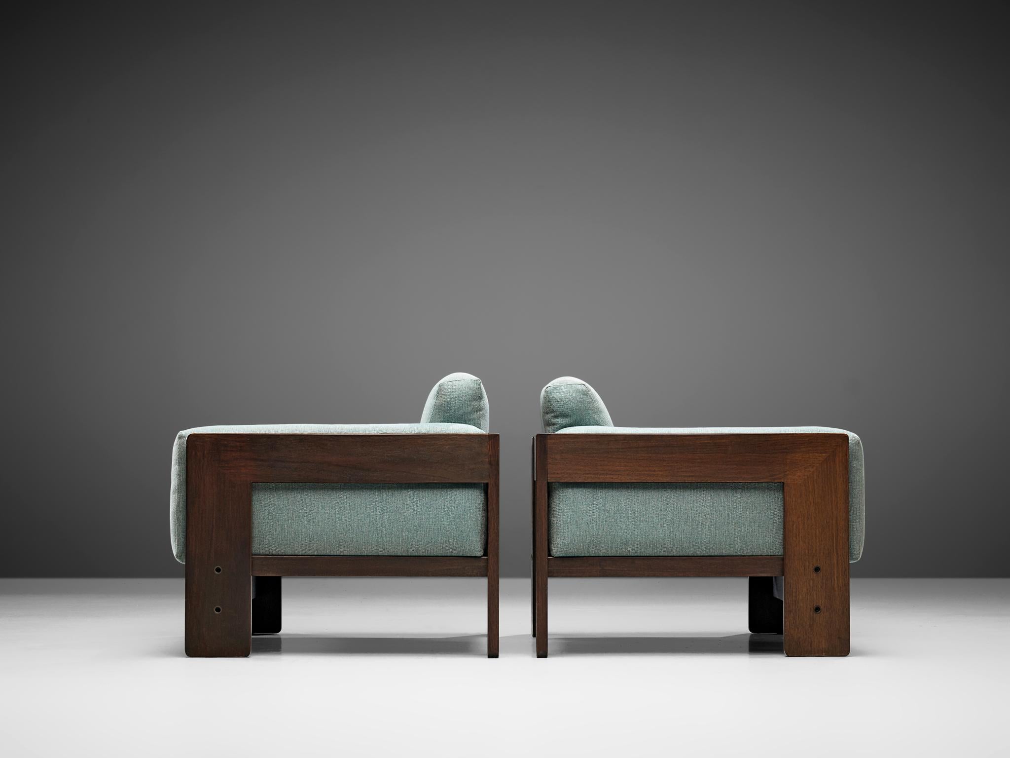 Italian Tobia Scarpa Pair of 'Bastiano' Lounge Chairs with Light Turquoise Upholstery