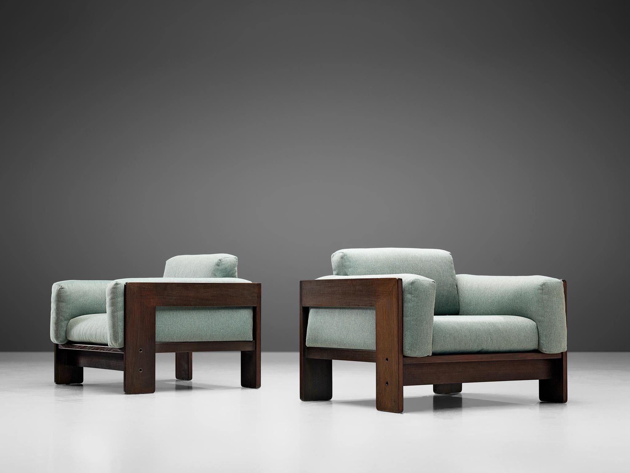 Late 20th Century Tobia Scarpa Pair of 'Bastiano' Lounge Chairs with Light Turquoise Upholstery