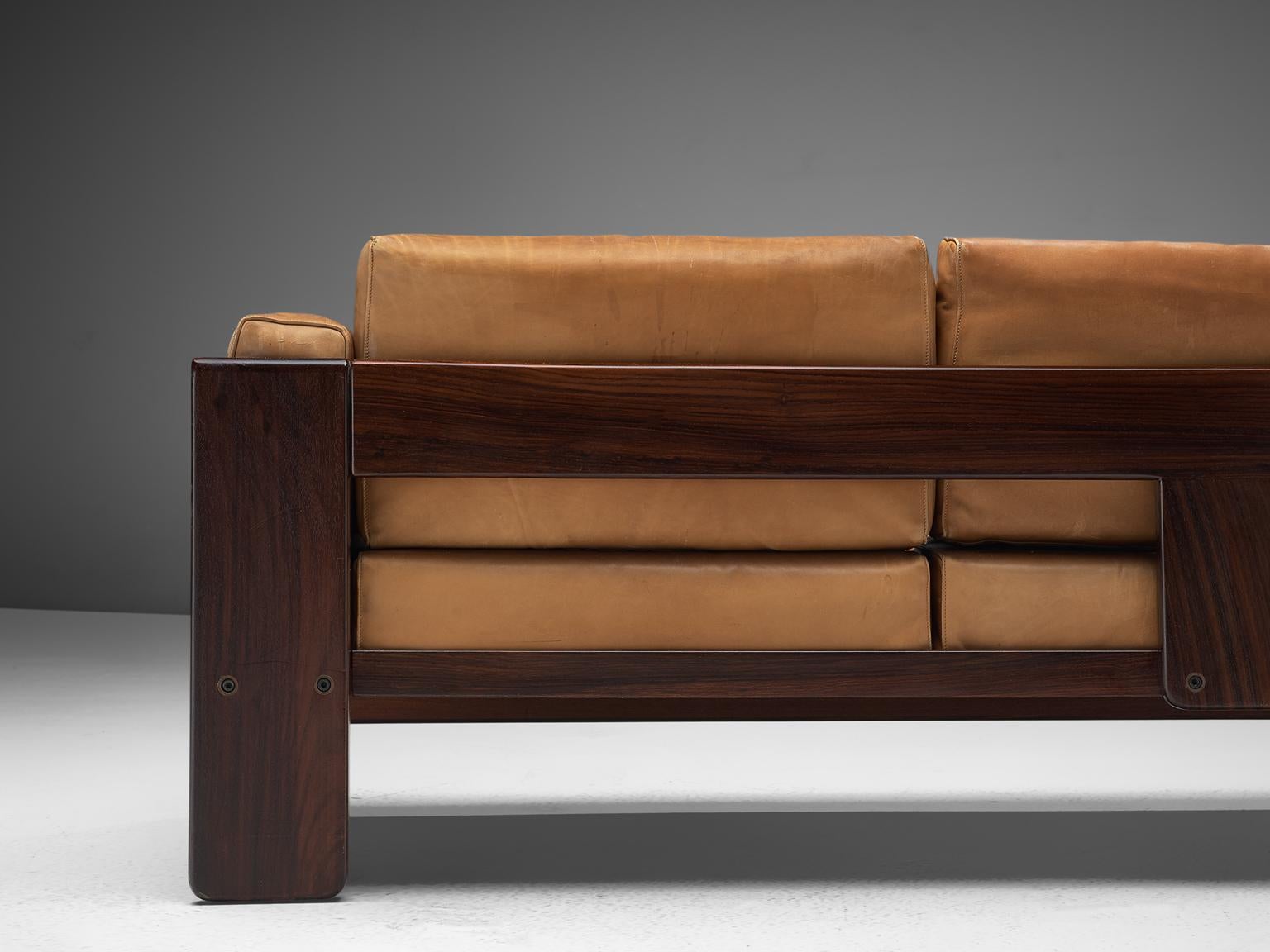 Tobia Scarpa Pair of 'Bastiano' Sofas in Rosewood and Cognac Leather 3