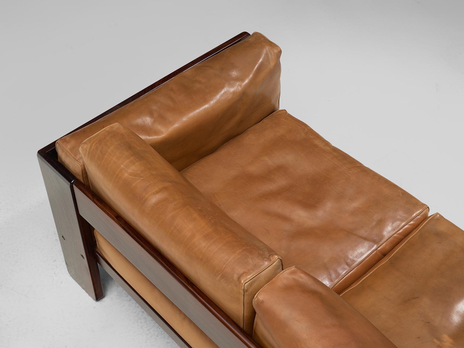 Tobia Scarpa Pair of 'Bastiano' Sofas in Rosewood and Cognac Leather 4