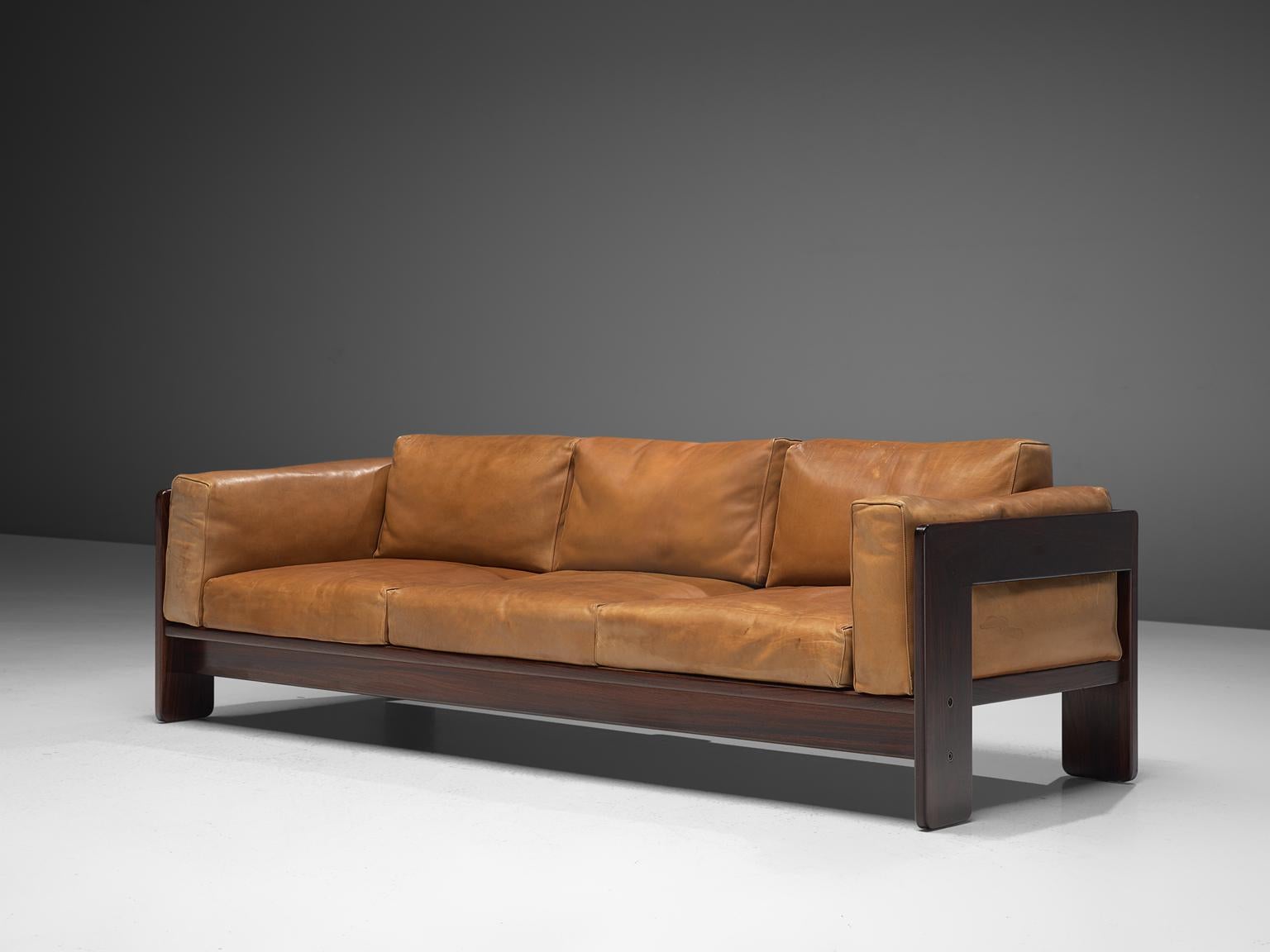 Tobia Scarpa Pair of 'Bastiano' Sofas in Rosewood and Cognac Leather In Good Condition In Waalwijk, NL