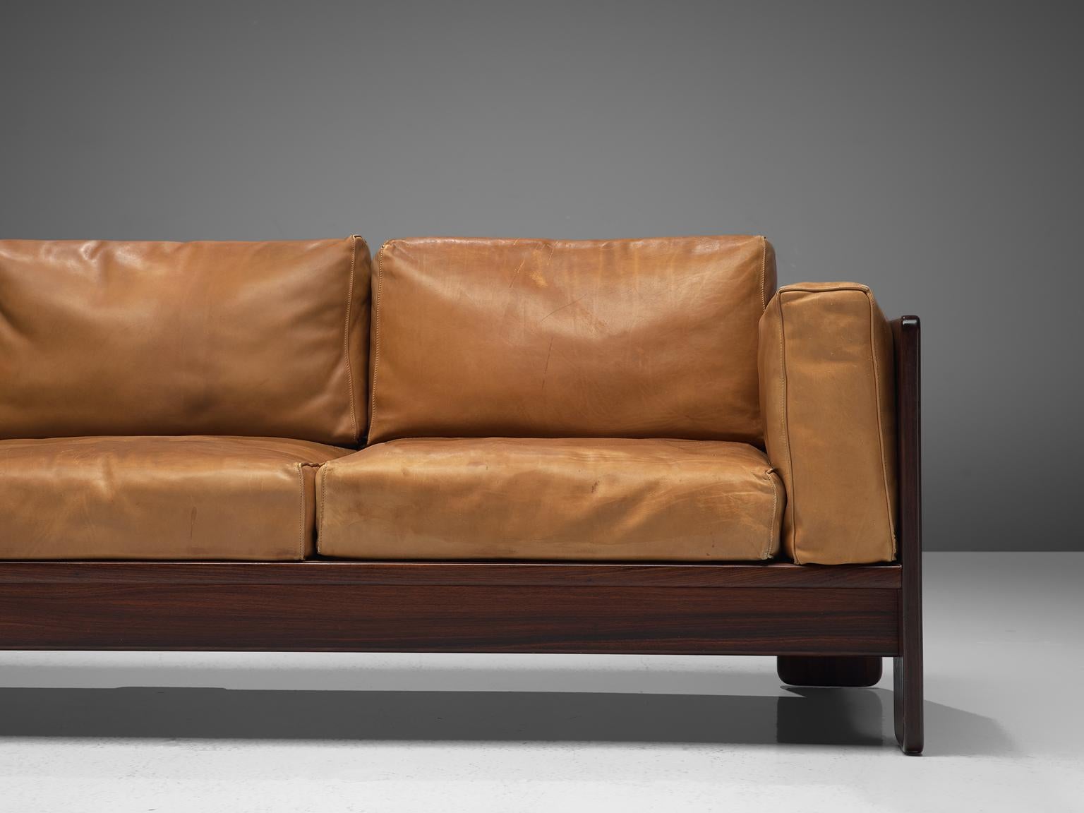 Late 20th Century Tobia Scarpa Pair of 'Bastiano' Sofas in Rosewood and Cognac Leather