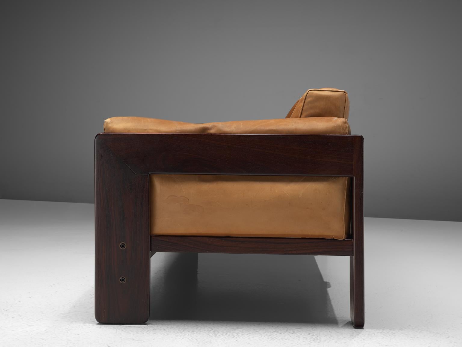 Tobia Scarpa Pair of 'Bastiano' Sofas in Rosewood and Cognac Leather 1