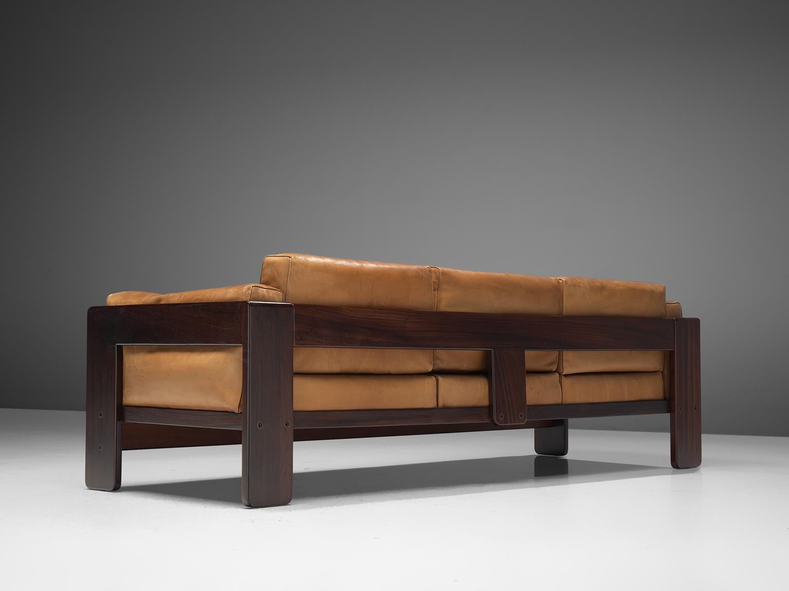 Tobia Scarpa Pair of 'Bastiano' Sofas in Rosewood and Cognac Leather 2