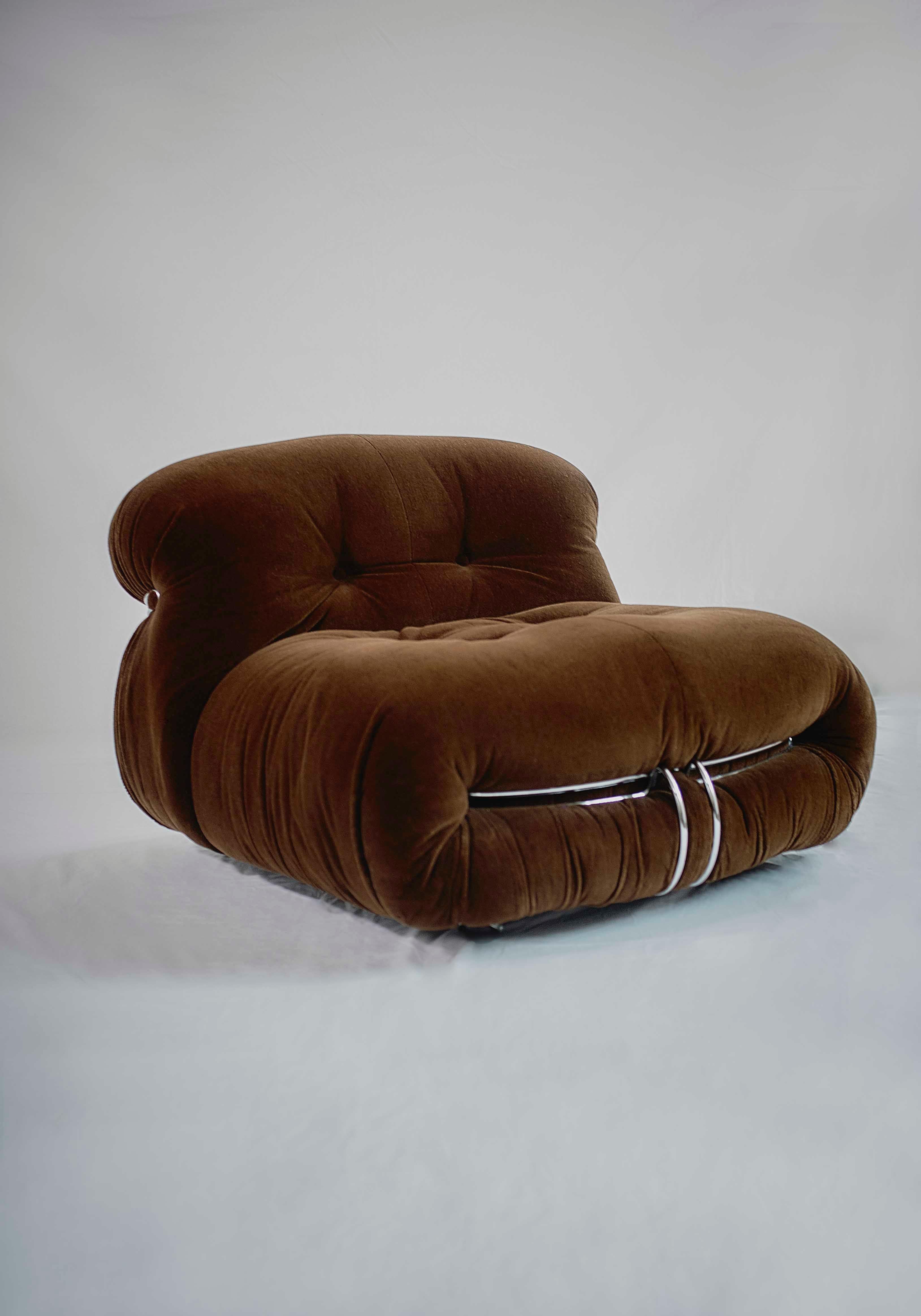 Late 20th Century Tobia Scarpa Pair of Soriana Lounge Chairs and Ottoman, Cassina, Italy, 1970