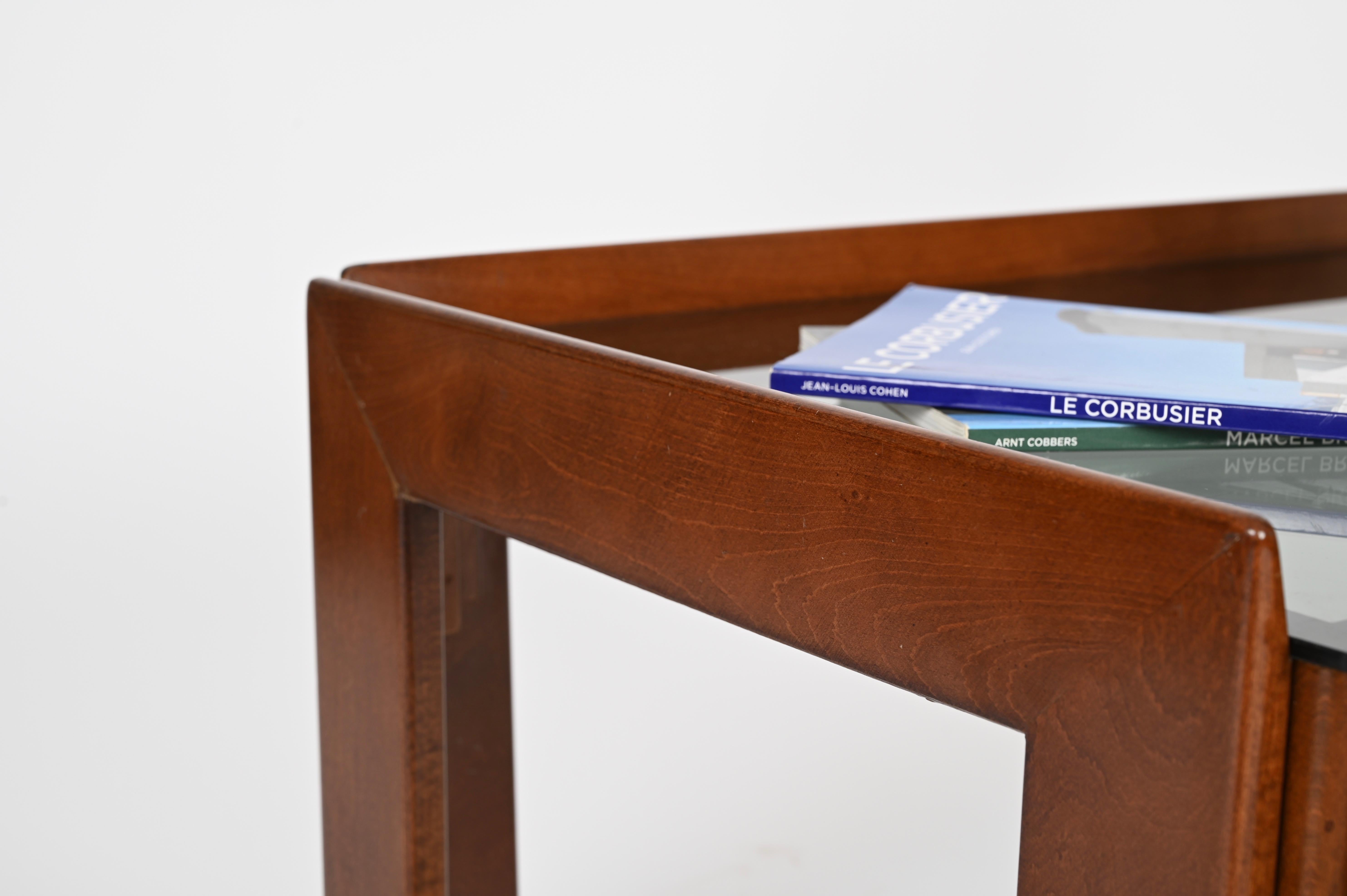 Tobia Scarpa Rectangular Walnut Coffee Table with Smoked Glass, Italy 1960s For Sale 5
