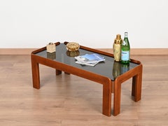 Tobia Scarpa Rectangular Walnut Coffee Table with Smoked Glass, Italy 1960s