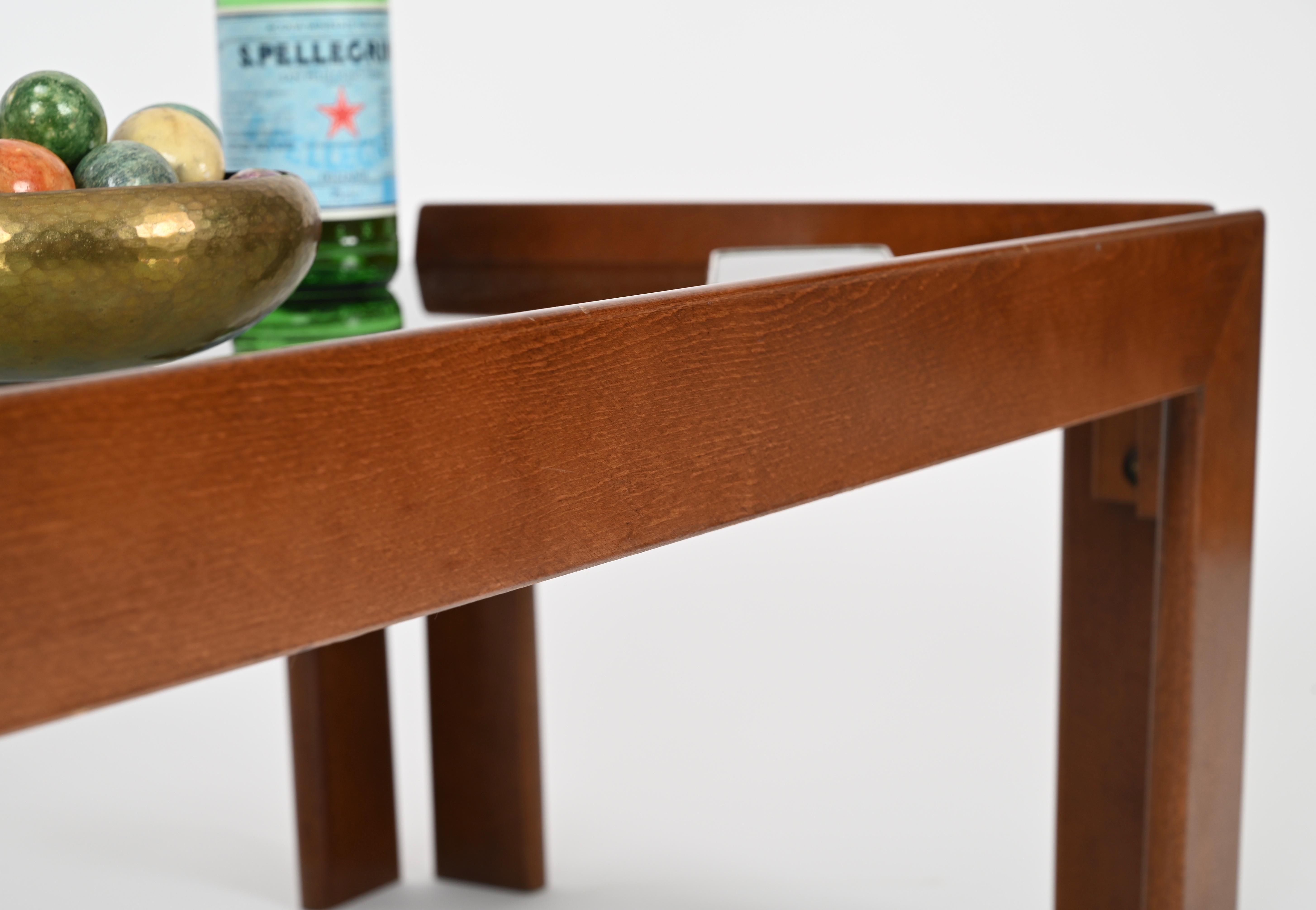 Hand-Crafted Tobia Scarpa Rectangular Walnut Coffee Table with Smoked Glass, Italy 1960s For Sale