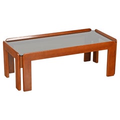 Tobia Scarpa Rectangular Walnut Coffee Table with Smoked Glass, Italy 1960s