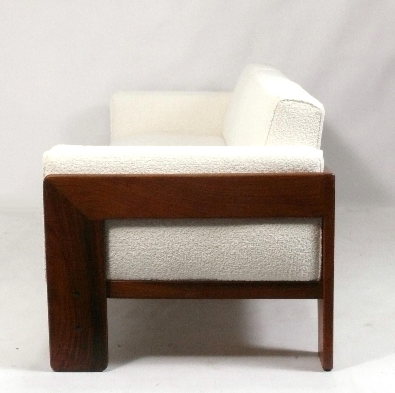Mid-Century Modern Tobia Scarpa Rosewood Bastiano Sofa in New Ivory Boucle Mid Century