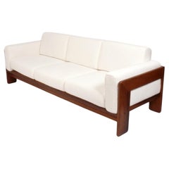 Tobia Scarpa Rosewood Bastiano Sofa in New Ivory Boucle Mid Century