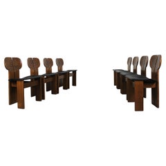 Tobia Scarpa Set of Eight Africa Chairs in Walnut and Leather by Maxalto 70s
