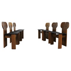 Tobia Scarpa Set of Six Africa Chairs in Walnut and Black Leather by Maxalto 70s