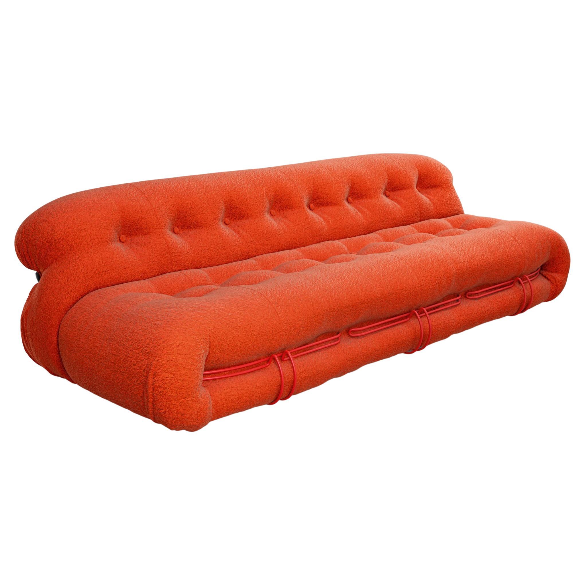 Tobia Scarpa Soriana Orange Fabric Three-Seater Sofa by Cassina, Italy