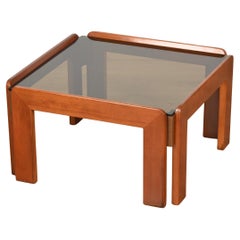 Tobia Scarpa Square Walnut Coffee Table with Smoked Glass, Italy 1960s