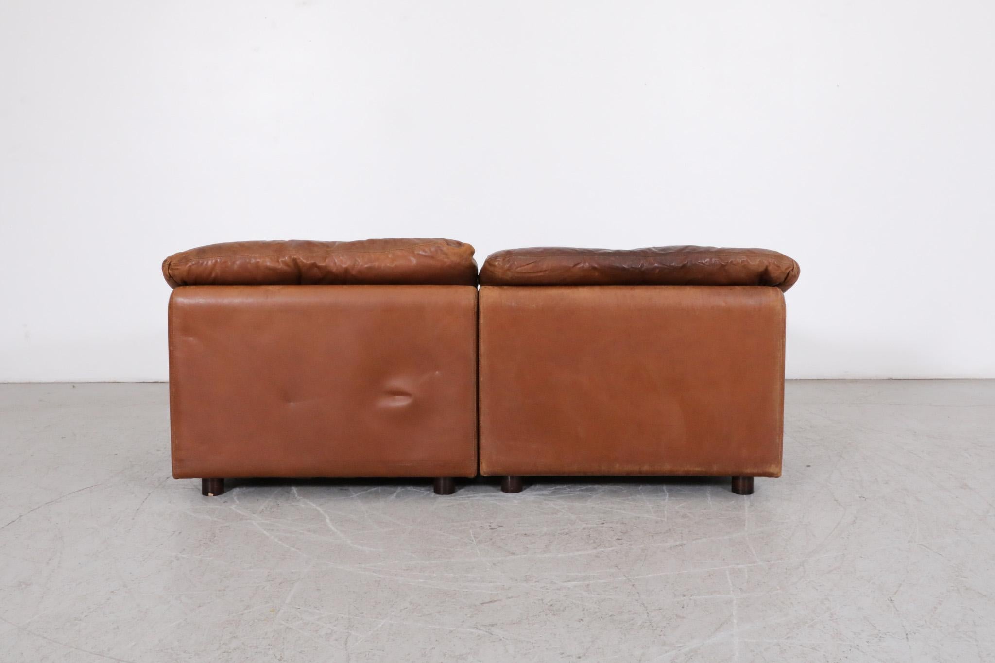 Tobia Scarpa Style Cognac Leather Loveseat by Leolux For Sale 4