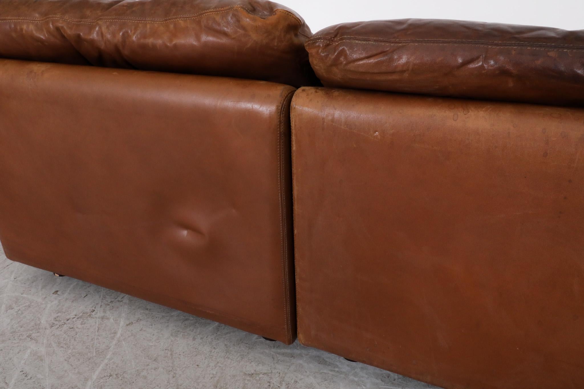 Tobia Scarpa Style Cognac Leather Loveseat by Leolux For Sale 5