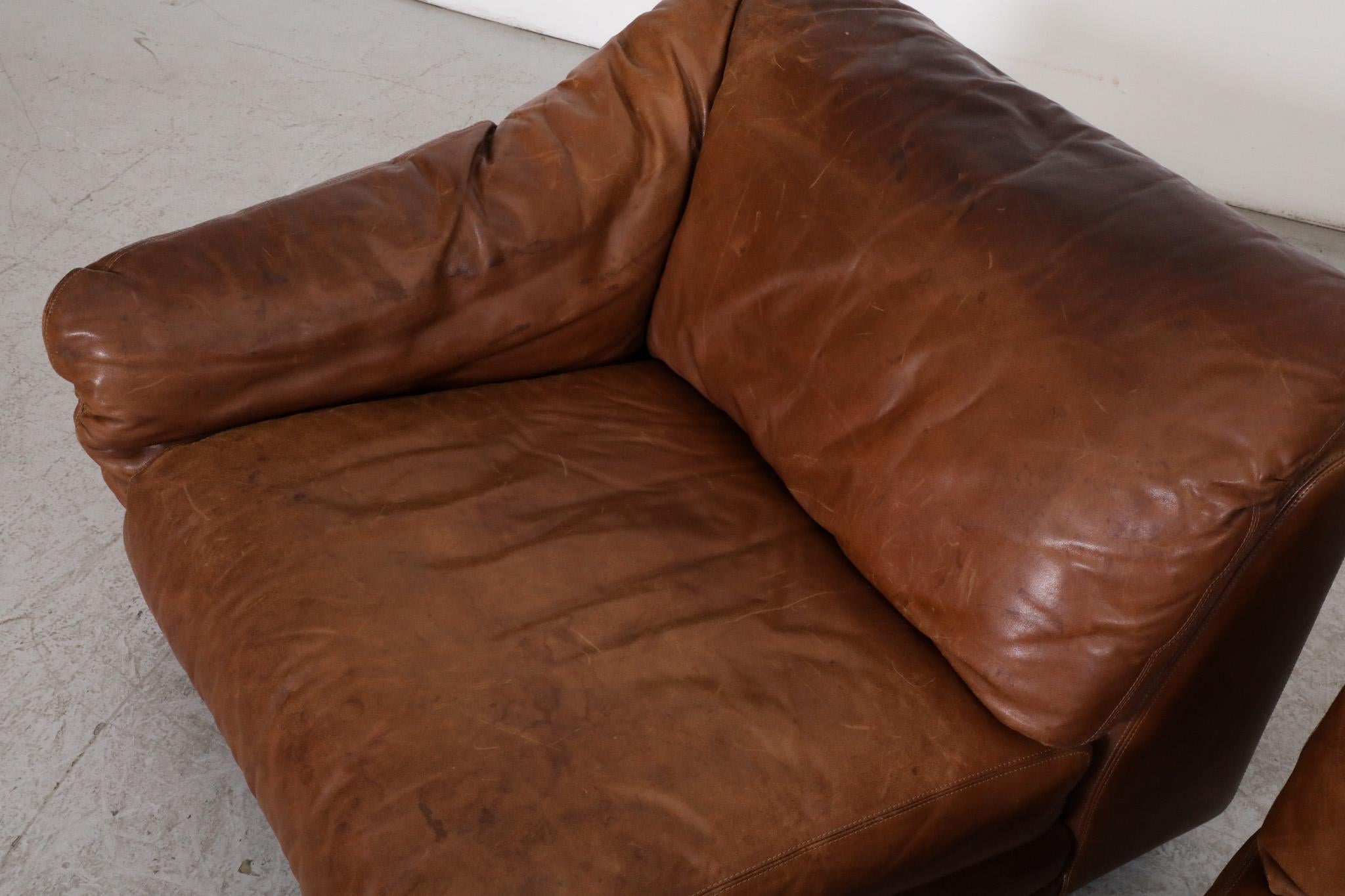 Tobia Scarpa Style Cognac Leather Loveseat by Leolux For Sale 8