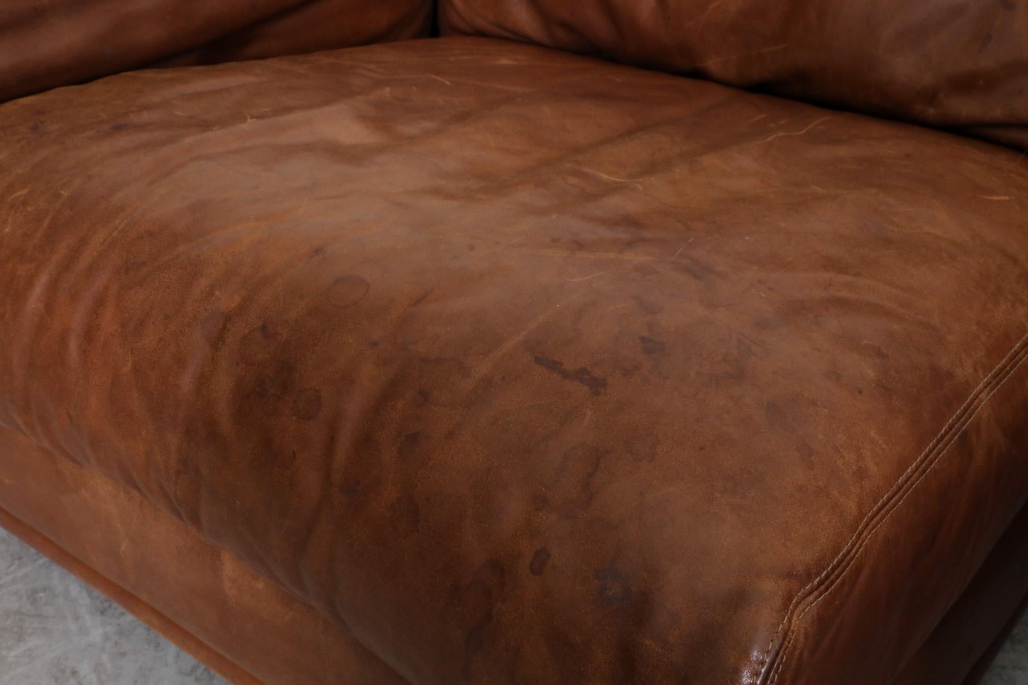 Tobia Scarpa Style Cognac Leather Loveseat by Leolux For Sale 9