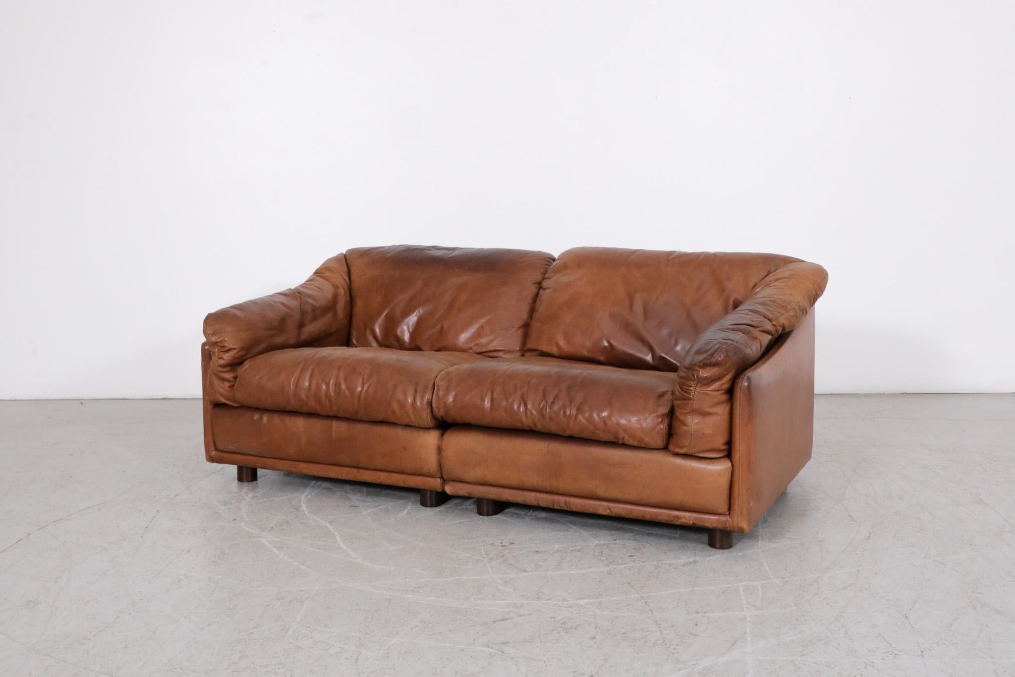 Dutch Tobia Scarpa Style Cognac Leather Loveseat by Leolux For Sale