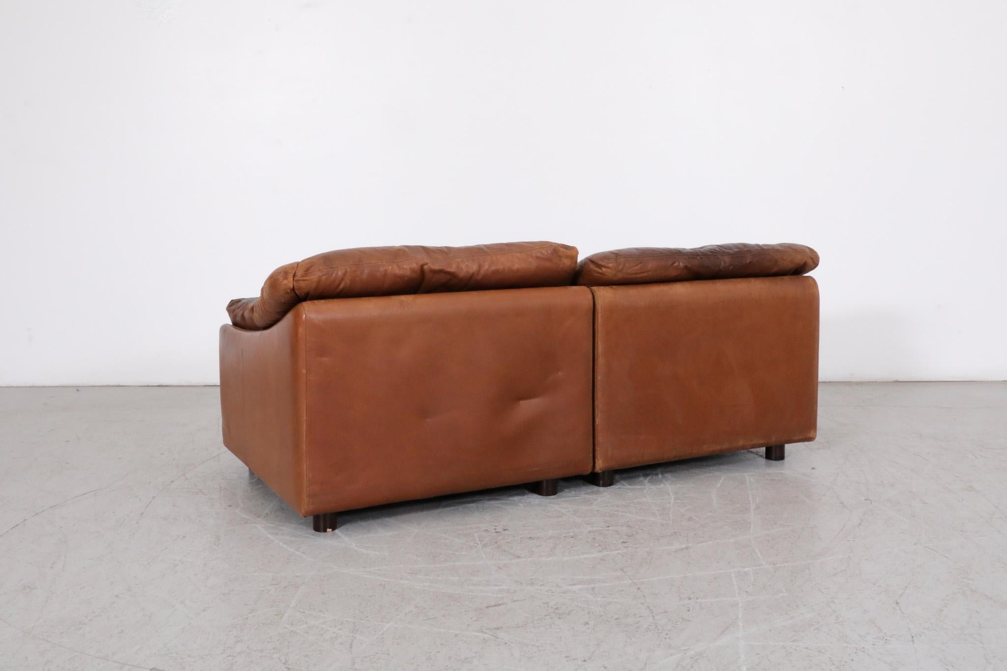 Tobia Scarpa Style Cognac Leather Loveseat by Leolux For Sale 2