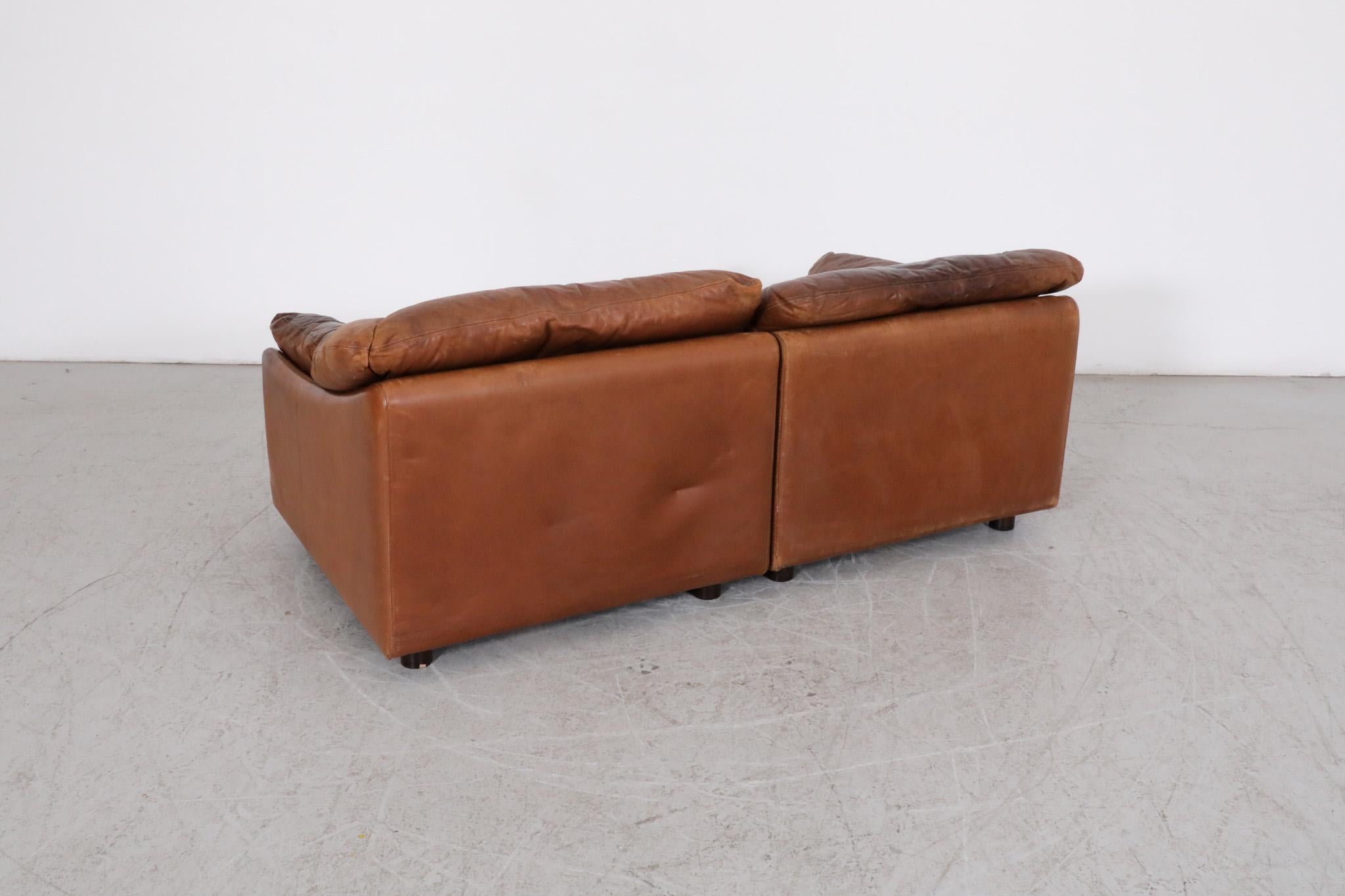 Tobia Scarpa Style Cognac Leather Loveseat by Leolux For Sale 3