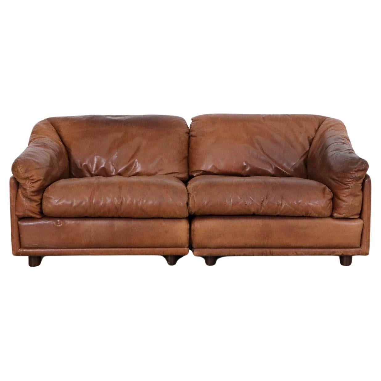 Tobia Scarpa Style Cognac Leather Loveseat by Leolux For Sale