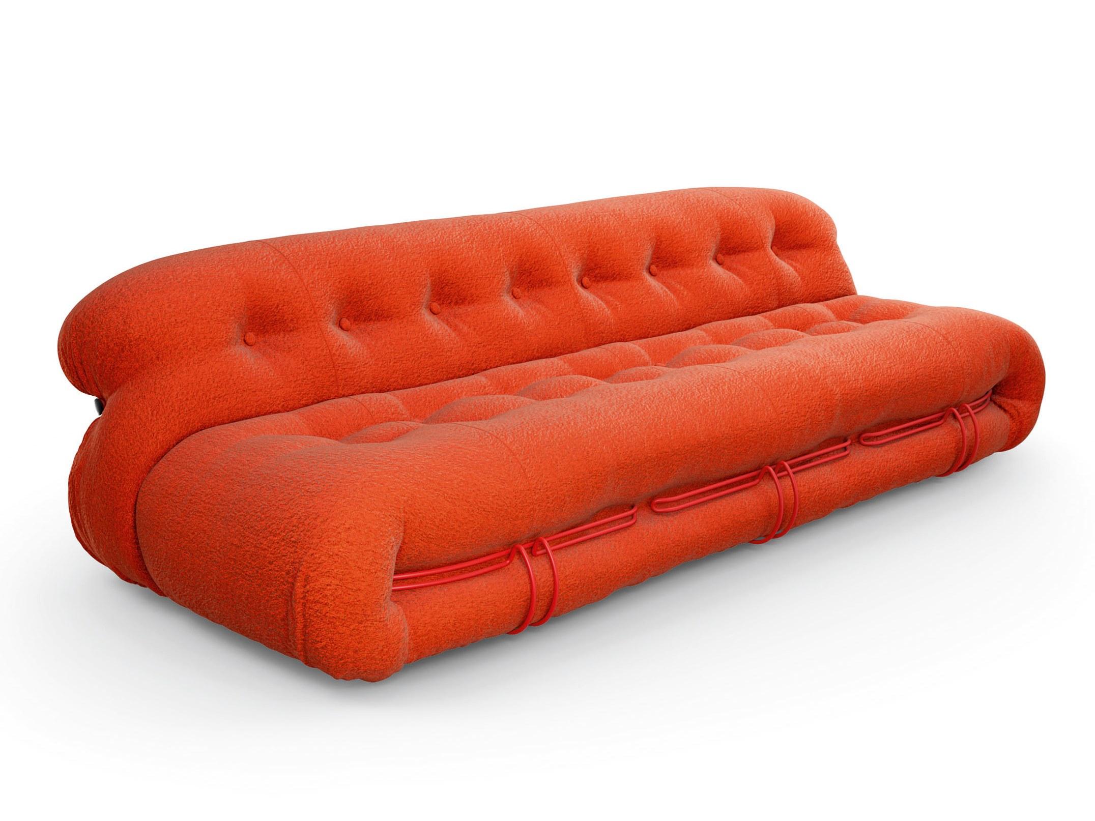 Three Seater Sofa model Soriana designed by Tobia Scarpa in 1969.
Manufactured by Cassina in Italy.

A design armchair with soft, generous contours, designed to bring home casual, sophisticated comfort that opens the door to new, freer