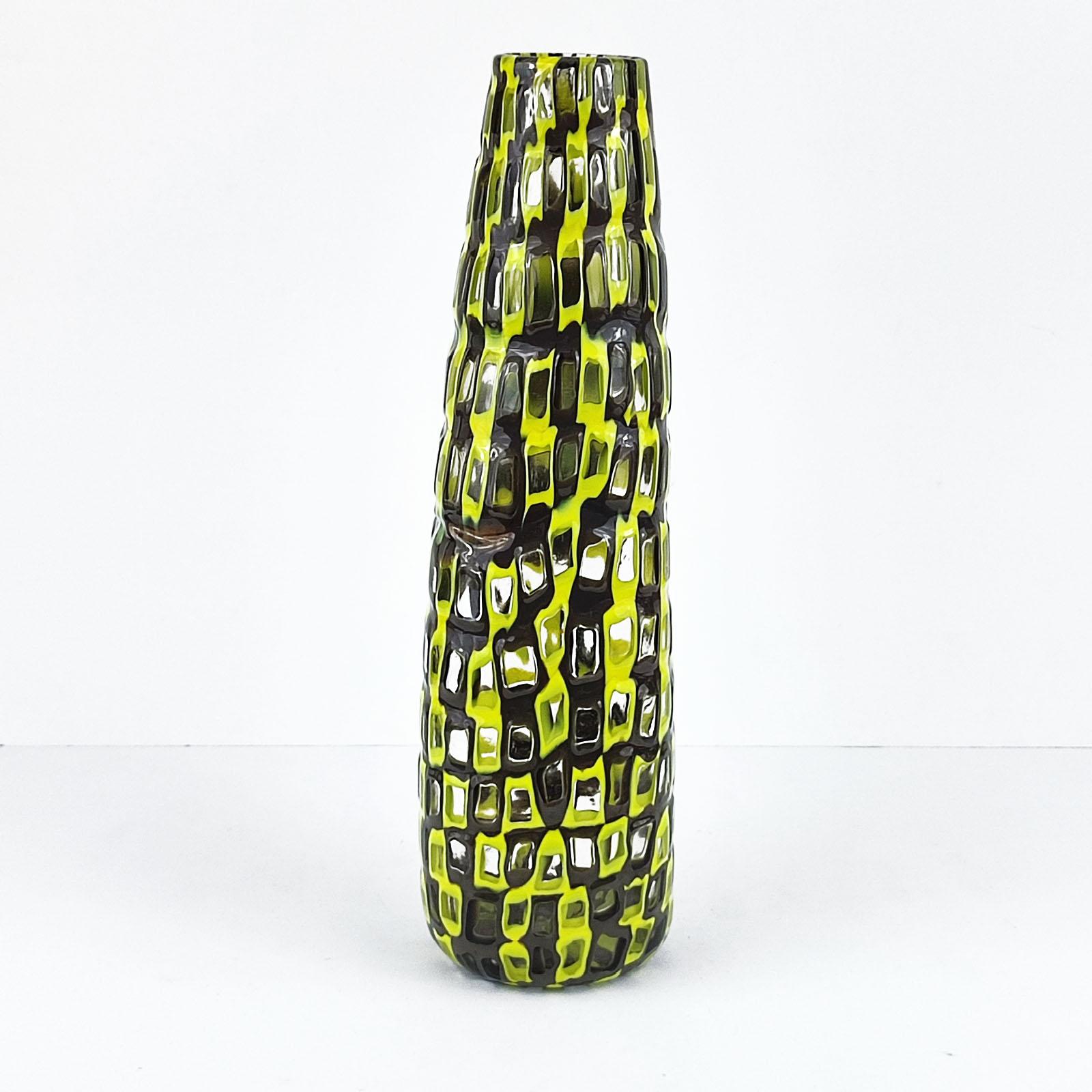 Murrina Vaso Tobia Scarpa Occhi Cristalo Zolfo, Venini, Murano, Italia 1960s in vendita