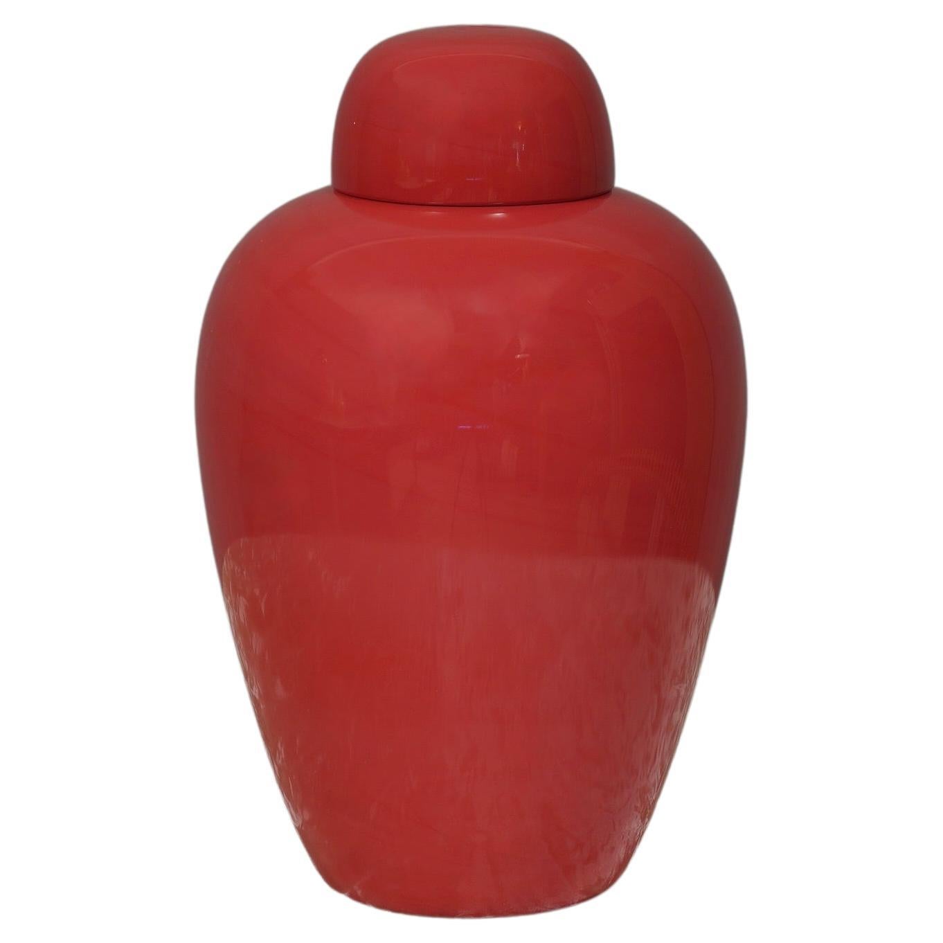 Tobia Scarpa Venini Murano Coral Color Blown Glass Vase, 1980