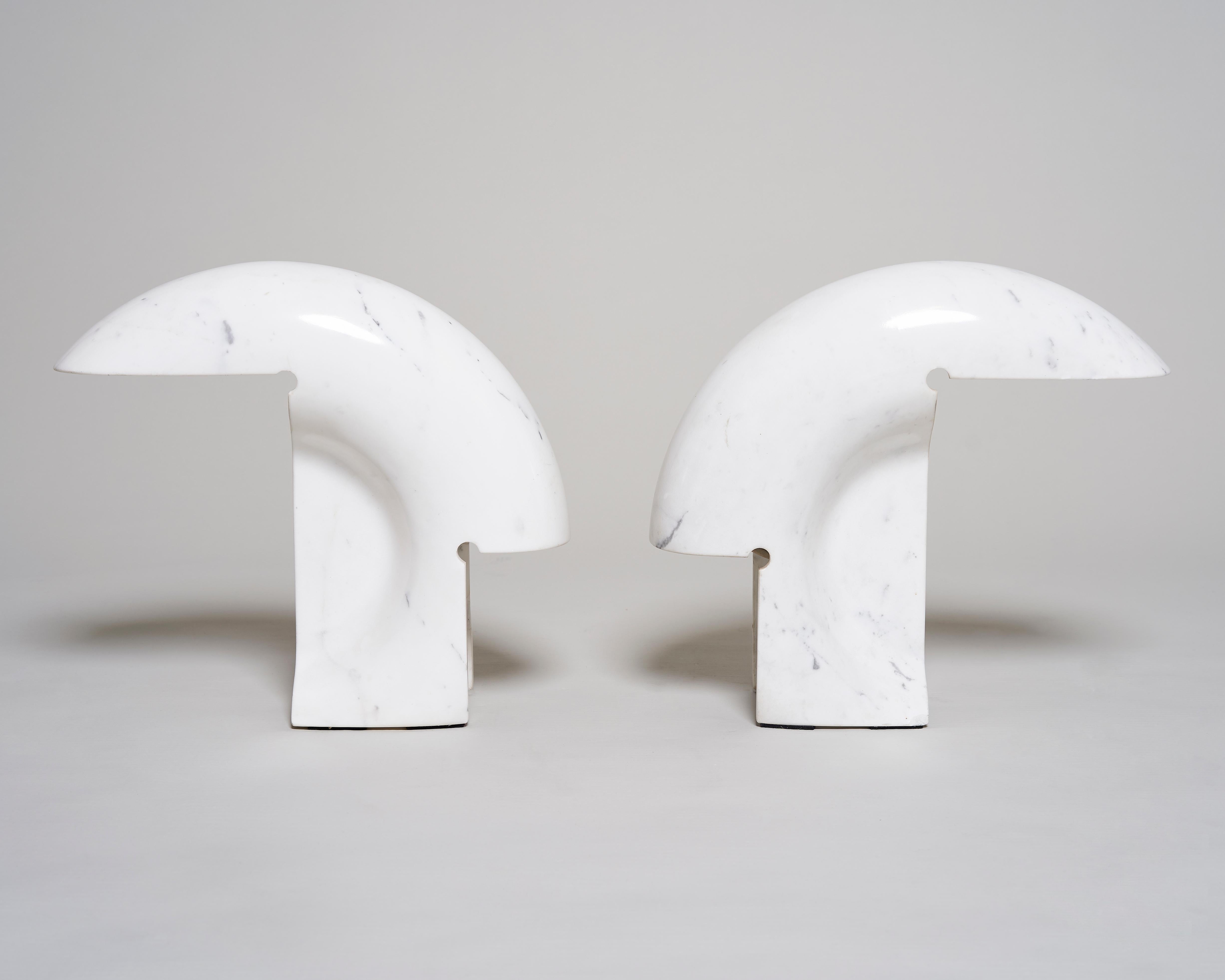 
Pair of white marble table lamps, made with one bloc of marble, Flos edition