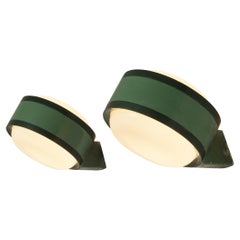 Tobia Scarpa for FLOS ‘Tamburo’ Pair of Wall Lights in Green Aluminum and Glass