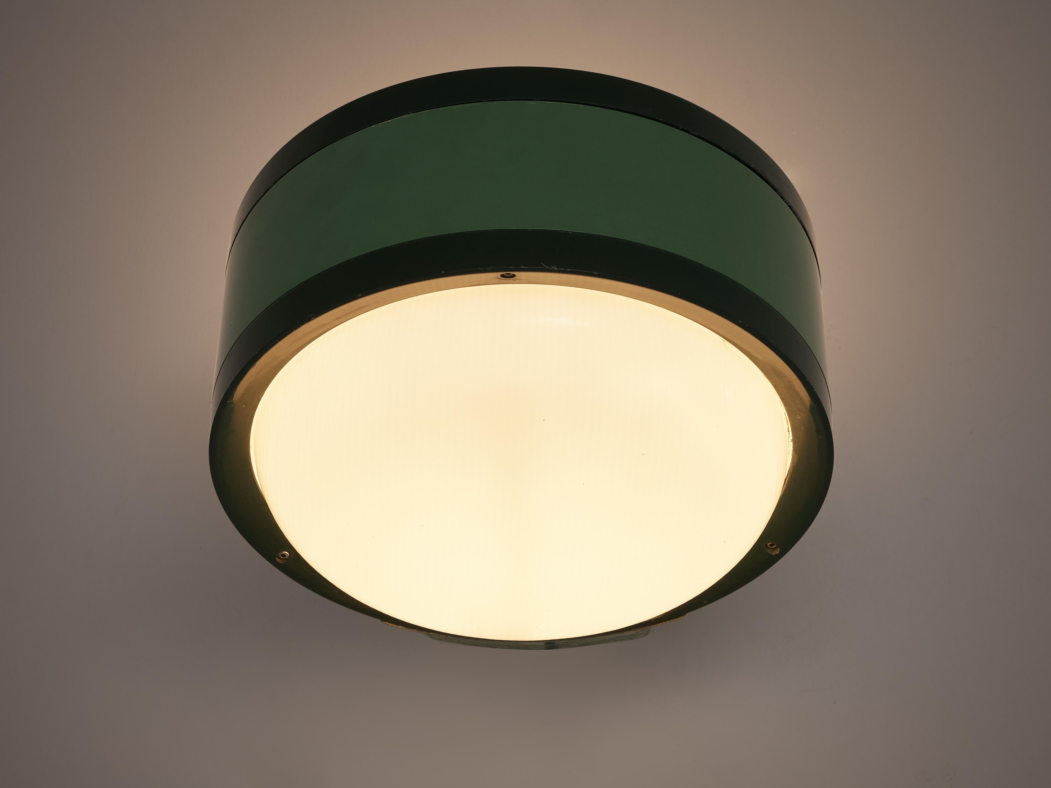 Late 20th Century Tobia Scarpa for Flos ‘Tamburo’ Wall Lights in Green Aluminum and Glass