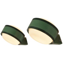 Tobia Scarpa for Flos ‘Tamburo’ Wall Lights in Green Aluminum and Glass