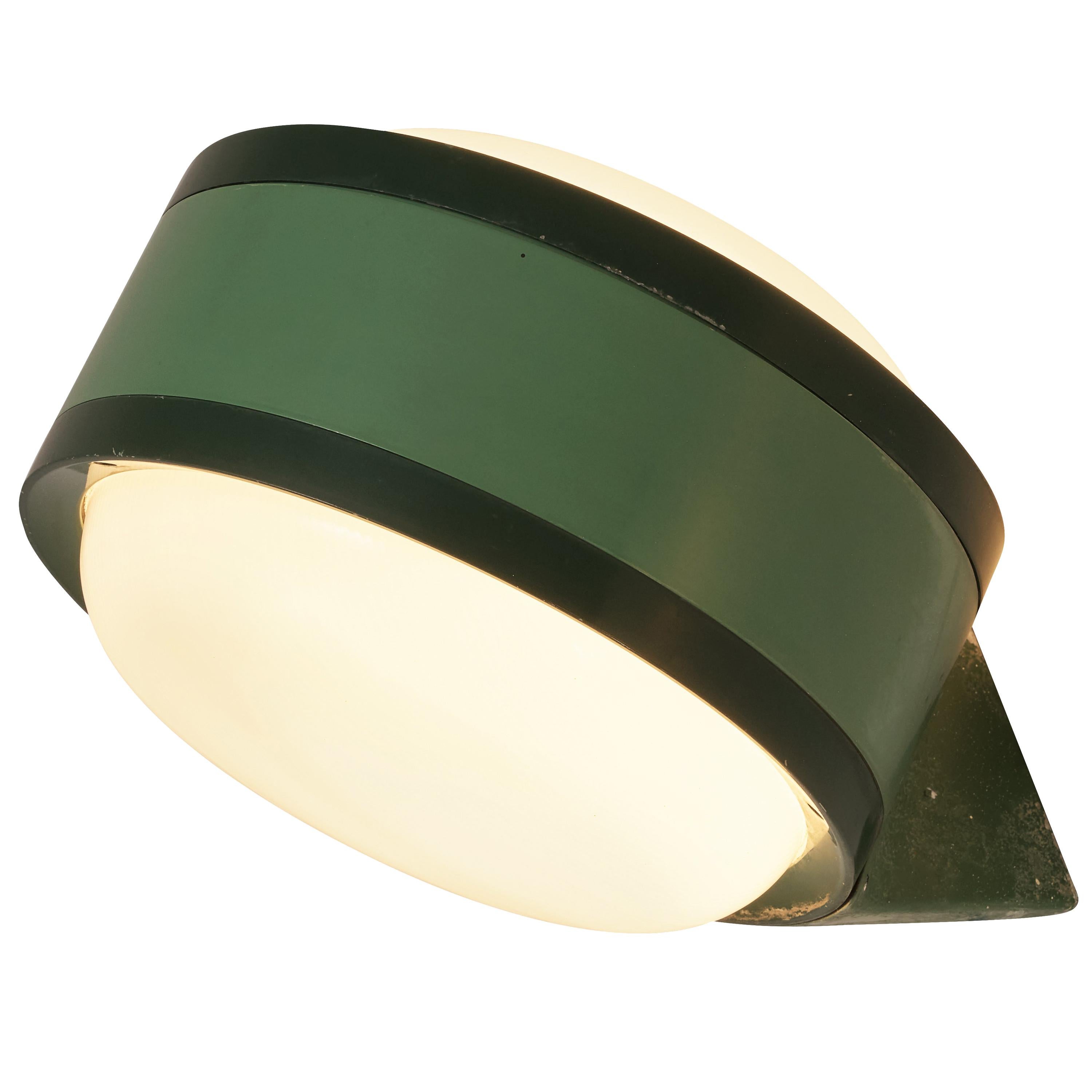 Tobia Scarpa for Flos ‘Tamburo’ Wall Lights in Green Aluminum and Glass